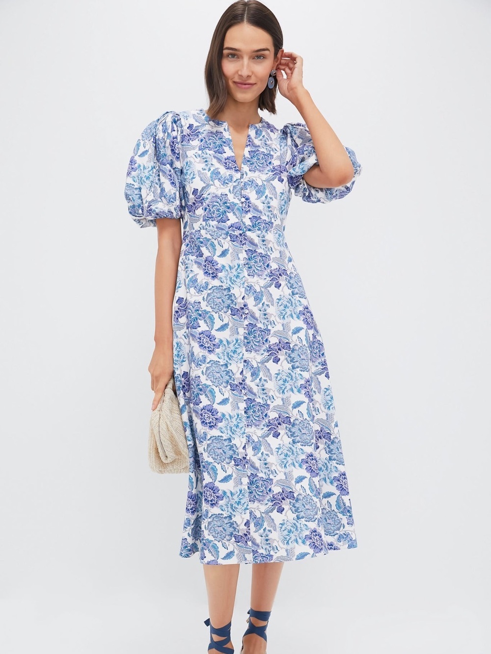 TUCKERNUCK HYACINTH HOUSE Steel Blue Floral whimsical Brody Midi Dress